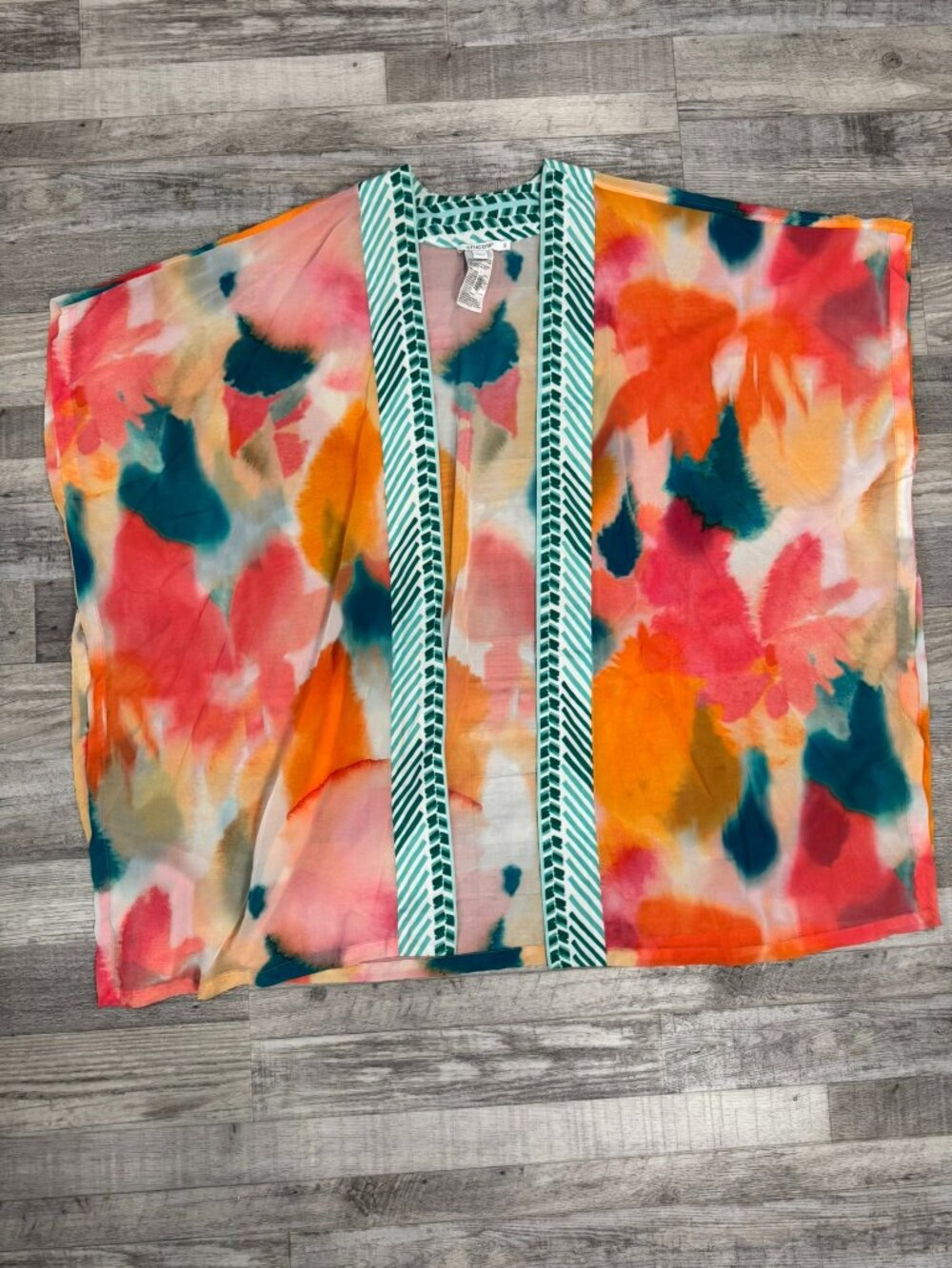 Chico's multicolor lightweight oversized kimono flowy side slits OSFM Q11